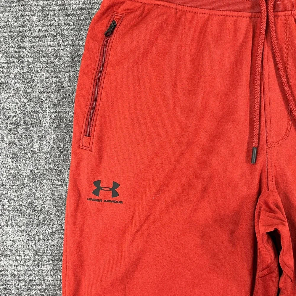 Under Armour Jogger Sweatpants Mens L Red Zipper Pockets Gym Workout